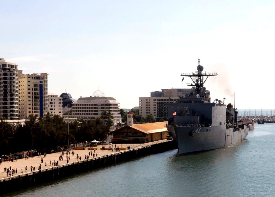 US Navy 090628-N-9520G-031 The amphibious dock landing ship USS Tortuga (LSD 46) is pier side at Trinity Wharf