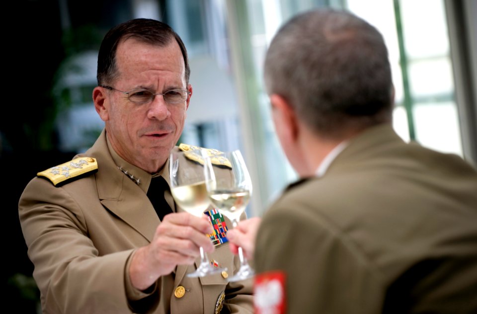 US Navy 090629-N-0628M-227 Adm. Mike Mullen, chairman of the Joint Chiefs of Staff, presents a toast at a luncheon hosted by Gen. Frankciszek Gagor, chief of the General Staff of the Polish Armed Forces