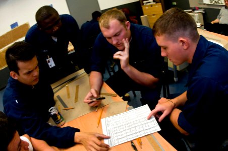 US Navy 090701-N-5821P-051 Sailors attend a class in order to meet some of the requirements for personnel that paint aircraft or support equipment