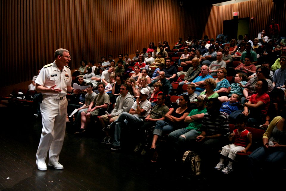 US Navy 090703-N-3271W-017 Commander, Naval Sea Systems Command, Vice Adm. Kevin M. McCoy, delivers a speech on U.S. maritime strategy to visitors at the Museum of Science