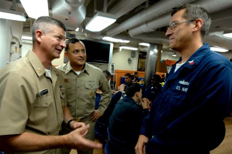 US Navy 090703-N-9818V-312 Master Chief Petty Officer of the Navy (MCPON) Rick West visits with the crew of the guided-missile destroyer USS Decatur (DDG 73) at Commander Fleet Activities Yokosuka, Japan photo