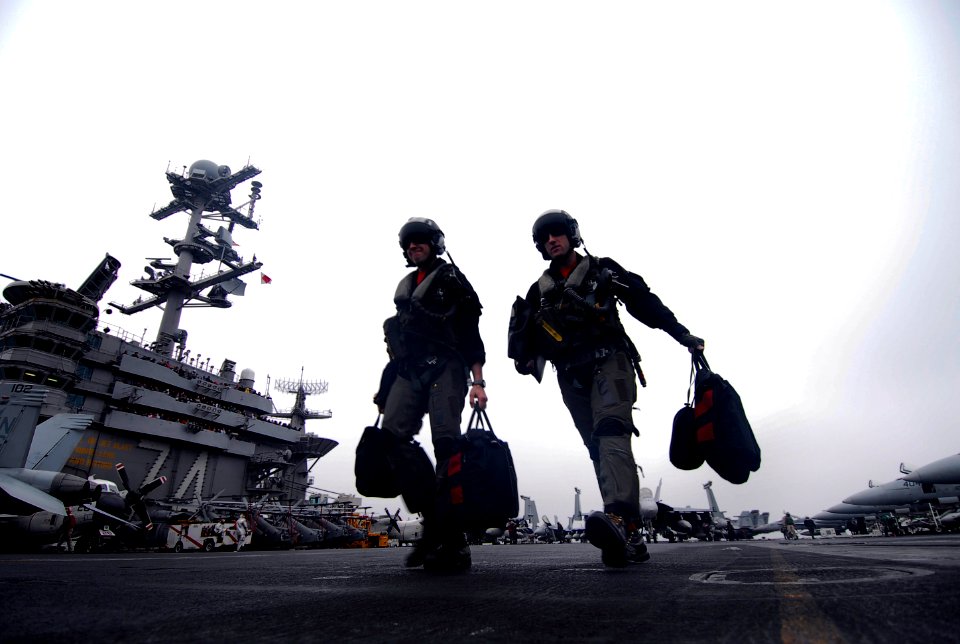 US Navy 090703-N-6538W-037 Lt.j.g. John Jackson, left, and Lt. Jeffery Sweitzer, from the