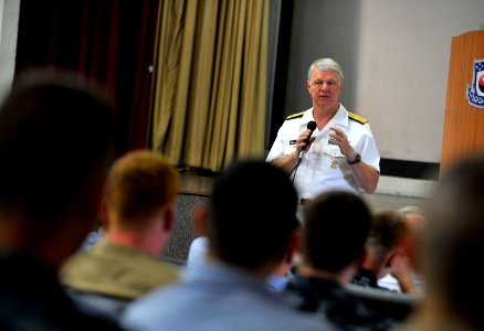 US Navy 090706-N-8273J-035 Chief of Naval Operations (CNO) Adm. Gary Roughead visits with Sailors assigned to Commander, U.S. Naval Forces Korea during an all-hands call at Balboni theater