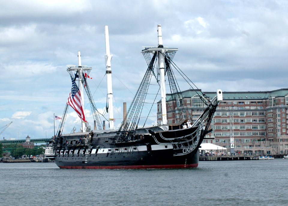 US Navy 090704-N-2893B-001 USS Constitution is underway in Boston Harbor during the annual Independence Day turnaround cruise