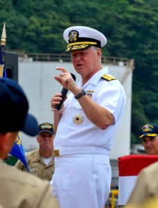 US Navy 090704-N-8273J-130 Chief of Naval Operations (CNO) Adm. Gary Roughead speaks with sailors during an all-hands call in Yokuska, Japan