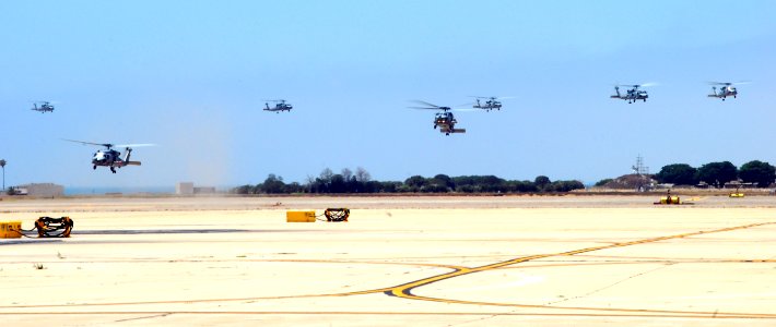 US Navy 090705-N-5617R-034 MH-60R Sea Hawk helicopters assigned to the Raptors of Helicopter Maritime Strike Squadron (HSM) 71 prepare to land during a homecoming celebration at Naval Air Station North Island