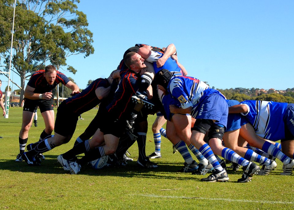 US Navy 090705-N-6720T-024 Sailors from rugby team of the aircraft carrier USS George Washington (CVN 73) play against the Palmyra Rugby Union during a port visit to Perth and Fremantle, Australia
