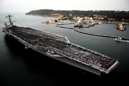 US Navy 090706-N-6538W-075 The aircraft carrier USS John C. Stennis (CVN 74) pulls into San Diego, Calif., to offload Carrier Air Wing (CVW) 9 before returning to homeport in Bremerton, Wash