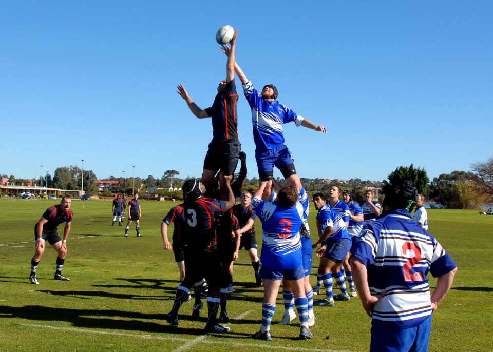 US Navy 090705-N-6720T-016 Sailors from rugby team of the aircraft carrier USS George Washington (CVN 73) play against the Palmyra Rugby Union during a port visit to Perth and Fremantle, Australia