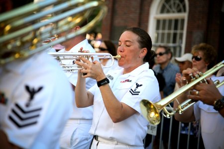 US Navy 090705-N-3271W-085 Musician 2nd Class Audra Ratliff and the U.S. Navy Band Northeast wind ensemble perform at the Faneuil Hall Marketplace during Boston Navy Week, one of 21 Navy Weeks planned across America in 2009