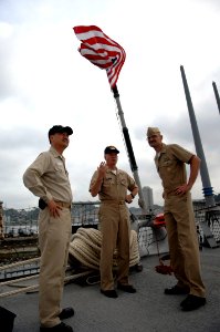 US Navy 090703-N-9818V-494 Master Chief Petty Officer of the Navy (MCPON) Rick West speaks with command master chiefs during his visit to the guided-missile destroyer USS Fitzgerald (DDG 62) at Commander Fleet Activities Yokosu