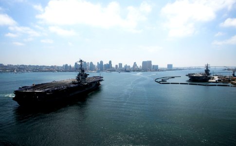 US Navy 090706-N-6538W-176 The aircraft carrier USS John C. Stennis (CVN 74) pulls into San Diego, Calif., to offload Carrier Air Wing (CVW) 9 before returning to homeport in Bremerton, Wash