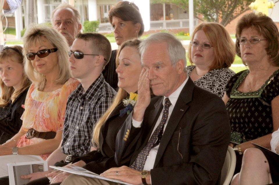 US Navy 090709-N-8848T-406 Daniel Murphy brushes away a tear during the dedication ceremony for the Lt. Michael P. Murphy Combat Training Pool. Murphy, the father of Lt. Murphy, was the special guest of honor along with the dec