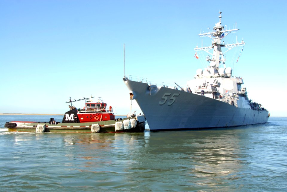 US Navy 100921-N-6764G-033 The Arleigh Burke-class destroyer USS Stout (DDG 55) departs Naval Station Norfolk to participate in Joint Warrior 2010