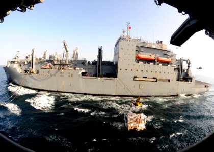 US Navy 100929-N-3729D-122 The Military Sealift Command dry cargo and ammunition ship USNS Sacagawea (T-AKE 2) conducts a replenishment at sea with