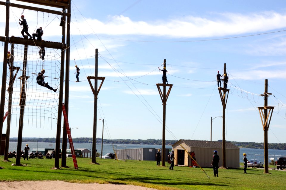 US Navy 100922-N-8848T-621 Officer candidates from Officer Candidate School (OCS) navigate the new high ropes course at Naval Station Newport