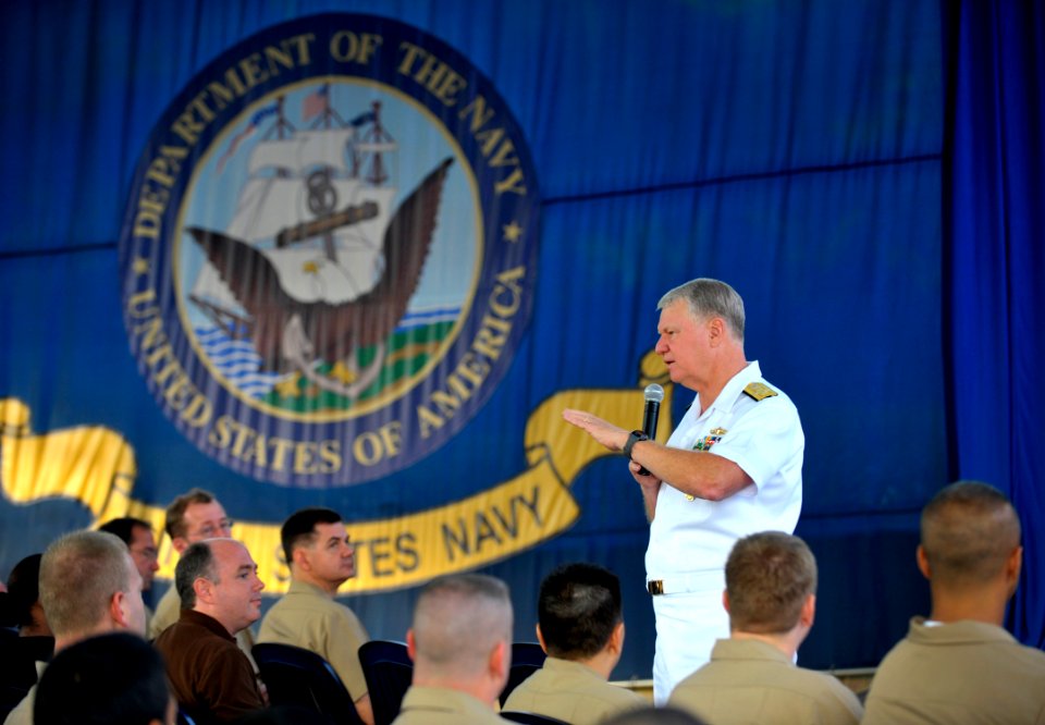 US Navy 100927-N-8273J-018 Chief of Naval Operations (CNO) Adm. Gary Roughead speaks with Sailors while visiting the Terror Club in Singapore