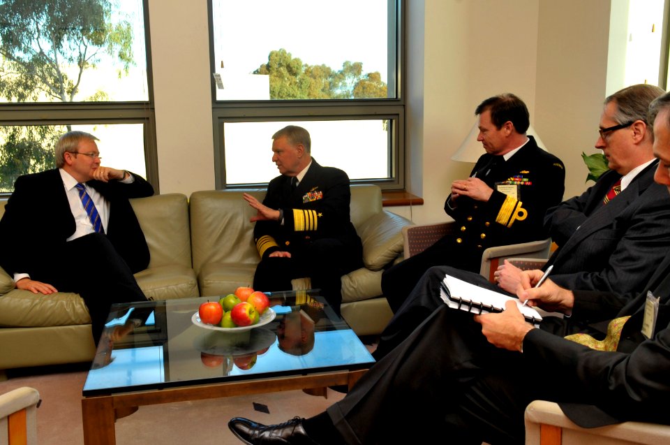 US Navy 100930-N-8273J-068 Chief of Naval Operations (CNO) Adm. Gary Roughead meets with the Honorable Kevin Rudd MP, Australia's Minister of Forei