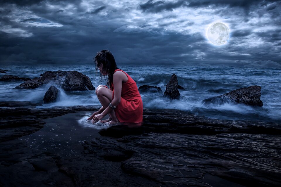 Sea clouds full moon