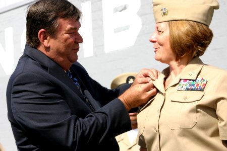 US Navy 101005-N-2888Q-004 Rear Adm. Patricia E. Wolfe, right, commander of Navy Expeditionary Logistics Support Group