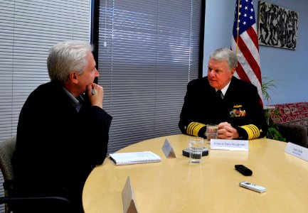 US Navy 100930-N-8273J-053 Chief of Naval Operations (CNO) Adm. Gary Roughead speaks with media while visiting Canberra photo