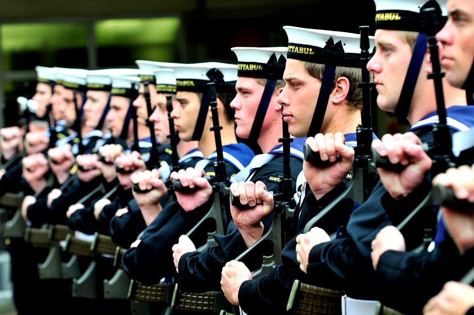 US Navy 101001-N-8273J-043 Sailors of the Royal Australian Navy stand in formation during an inspection of the troops by Chief of Naval Operations