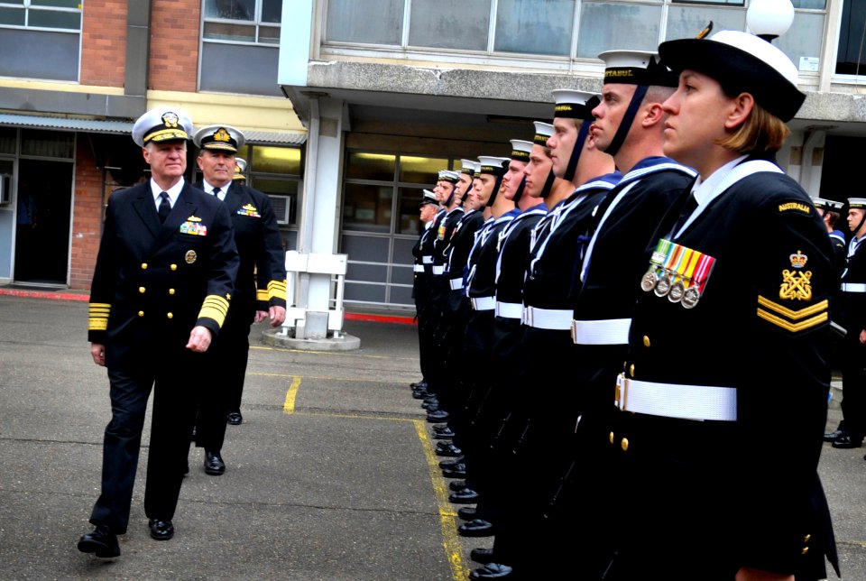 US Navy 101001-N-8273J-083 Chief of Naval Operations (CNO) Adm. Gary Roughead inspects the troops of the Royal Australian Navy, escorted by Vice Ad