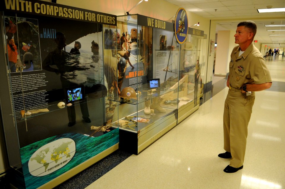 US Navy 101005-N-9818V-002 Master Chief Petty Officer of the Navy (MCPON) Rick West takes a look at the Seabee display at the Pentagon