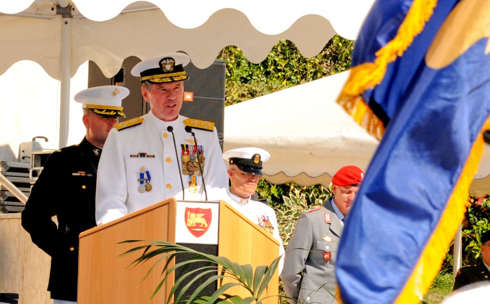 US Navy 101006-N-6138K-095 Adm. Mark Fitzgerald speaks during the U.S. Naval Forces Europe-Africa change of command ceremony at Allied Joint Forces