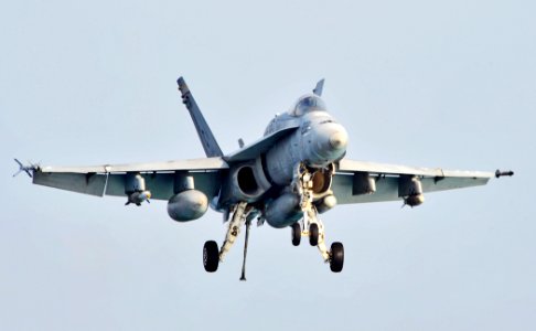 US Navy 101009-N-6003P-202 An F-A-18C Hornet assigned to the Checkerboards of Marine Fighter Attack Squadron (VMFA) 312 prepares to land on the air