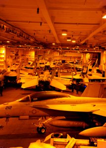 US Navy 101012-N-3885H-037 Aircraft assigned to Carrier Air Wing (CVW) 8 are stored in the hangar bay of the aircraft carrier USS George H.W. Bush