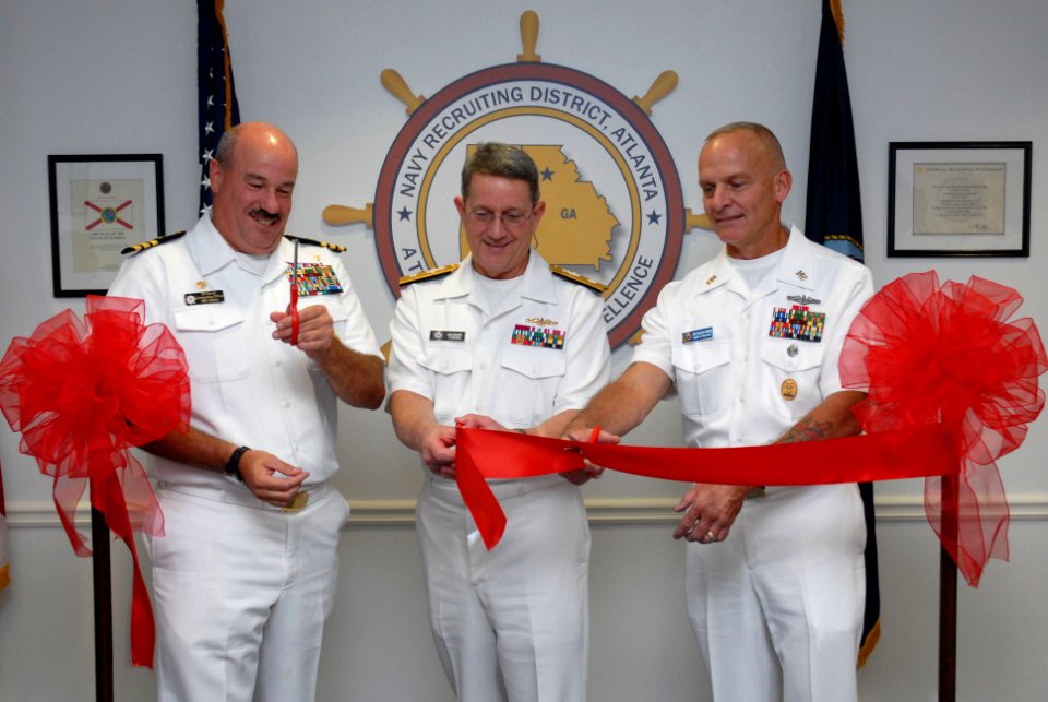 US Navy 101013-N-6736S-130 Sailors ut the ribbon to officially open the new office for Navy Recruiting District Atlanta during an Atlanta Navy Week