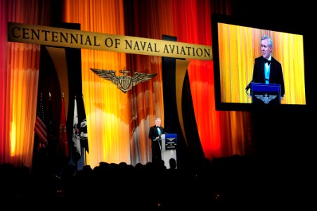 US Navy 111201-N-KV696-362 Secretary of the Navy (SECNAV) the Honorable Ray Mabus delivers remarks during the Centennial of Naval Aviation Commemor photo