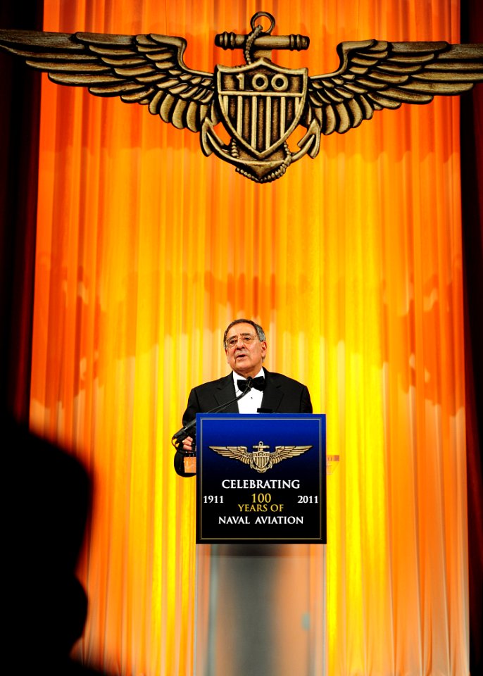 US Navy 111201-N-KV696-266 Secretary of Defense (SECDEF) Leon Panetta delivers remarks during the Centennial of Naval Aviation Commemorative Gala a