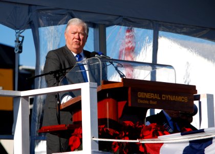 US Navy 111203-N-AW324-069 Mississippi Gov. Haley Barbour delivers remarks during the christening ceremony for the Virginia-class attack submarine