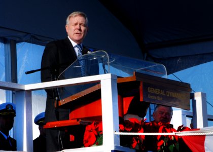 US Navy 111203-N-AW324-118 Secretary of the Navy (SECNAV) the Honorable Ray Mabus delivers remarks during the christening ceremony for the Virginia photo
