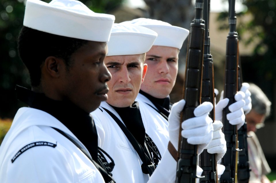 US Navy 111205-N-WP746-056 Sailors assigned to Joint Base Pearl Harbor-Hickam Navy Detachment Honor Guard form up during a burial service