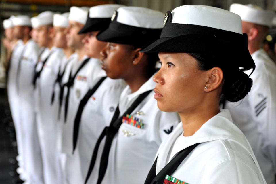 US Navy 111207-N-KD852-078 Sailors aboard the amphibious assault ship USS Makin Island (LHD 8) stand in formation during a commemoration ceremony i