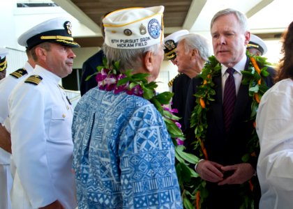 US Navy 111207-N-AC887-002 Secretary of the Navy (SECNAV) the Honorable Ray Mabus greets a survivor of the attack on Pearl Harbor at the Pearl Harb