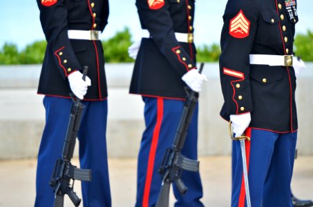 US Navy 111207-N-WP746-786 Marines from Marine Corps Base Hawaii, Kaneohe Bay, perform a rifle salute during the 70th anniversary of the attack on