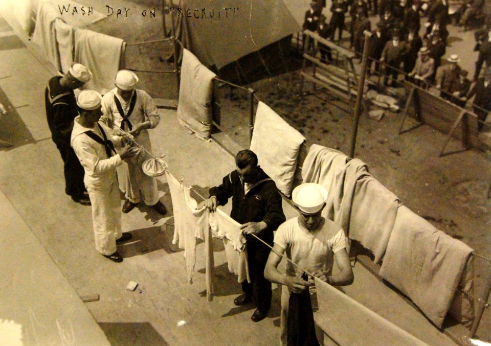 Wash Day on USS Recruit, New York, a wooden mockup of a dreadnought battleship (20050352948)