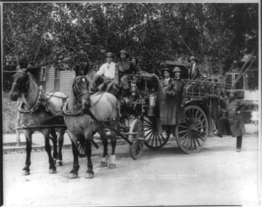 Wash. - Wenatchee - Wenatchee Fire Dept. chemical truck no. 1; horse-drawn, 8 firemen in uniform LCCN2007678209