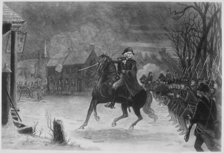 Washington at the Battle of Trenton. December 1776. Copy of engraving by Illman Brothers after E. L. Henry, circa 1870., - NARA - 532916 photo