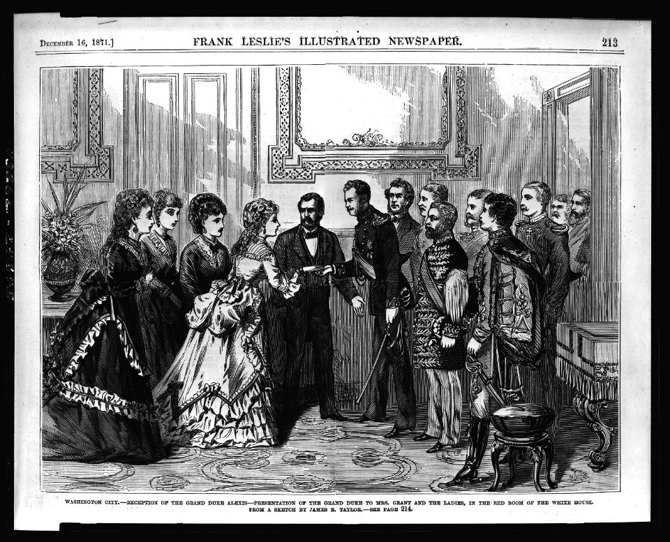 Washington City. Reception of the Grand Duke Alexis - Presentation of the Grand Duke to Mrs. Grant and the ladies, in the Red Room of the White House LCCN2007684710