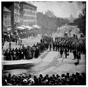 Washington dc infantry with fixred bayonets followed by ambulance