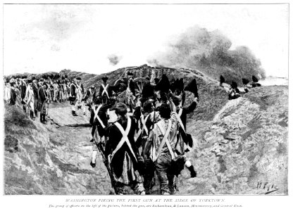 Washington firing the first gun at the siege of Yorktown - NH 129