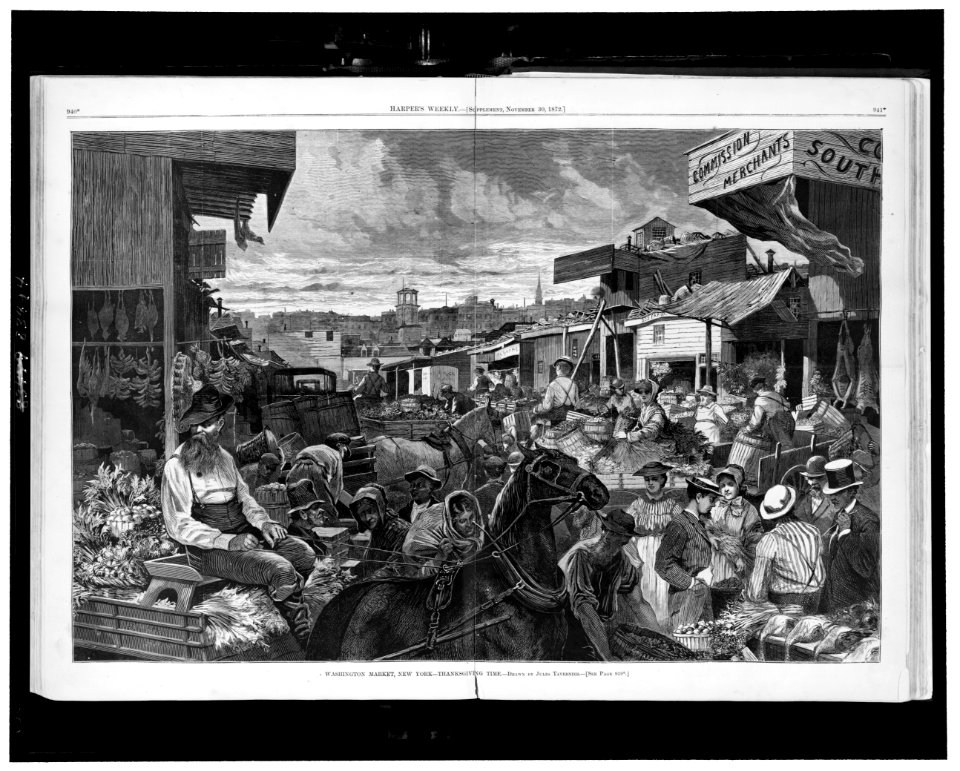 Washington Market, New York - Thanksgiving time (Crowded outdoor food market scene) LCCN99614260