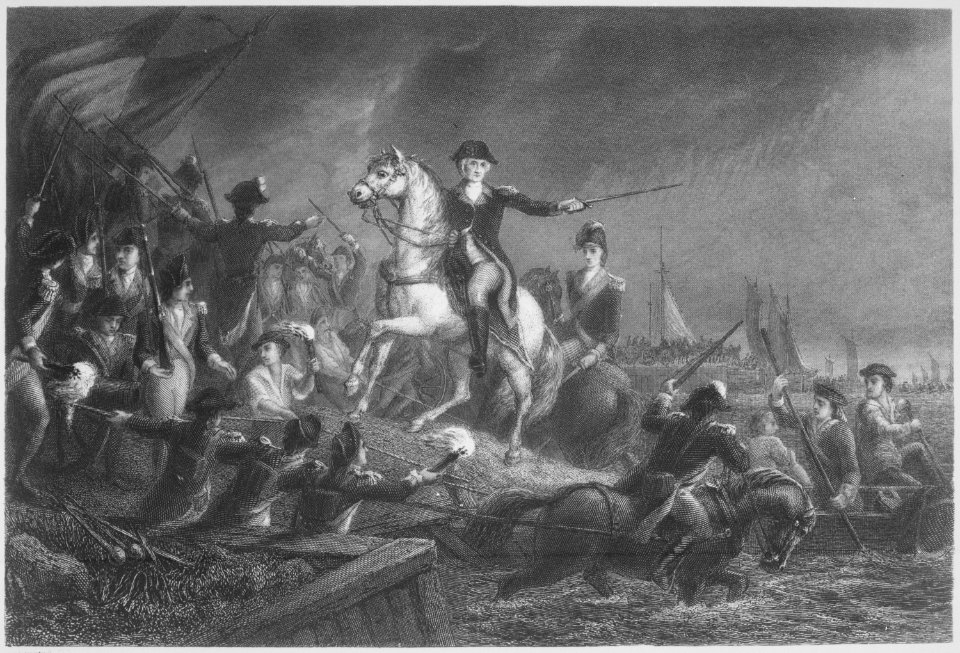 Washington's Retreat at Long Island. August 1776. Copy of engraving by J. C. Armytage after Wageman, published circa 186 - NARA - 532873