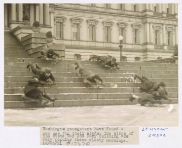 Washington youngsters have found a new use for their sleds. The steps of the State War and Navy building are very popular these sleety mornings LCCN2002695718 photo