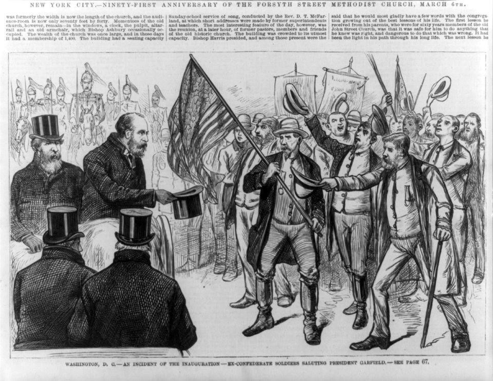 Washington, D.C. - an incident of the inauguration - ex-confederate soldiers saluting President Garfield LCCN2005683531